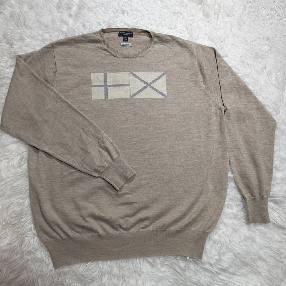 Peter‎ Millar Merino Wool Sweater FINLAND SCOTLAND Flag Mens 2XL Made In England